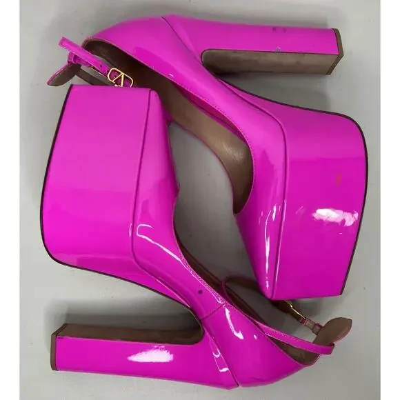Valentino Garavani Pink Patent Platform Pump Pointed Toe Ankle
